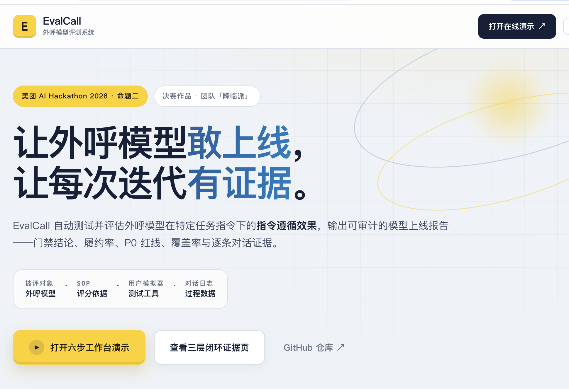 EvalCall 产品官网首页截图