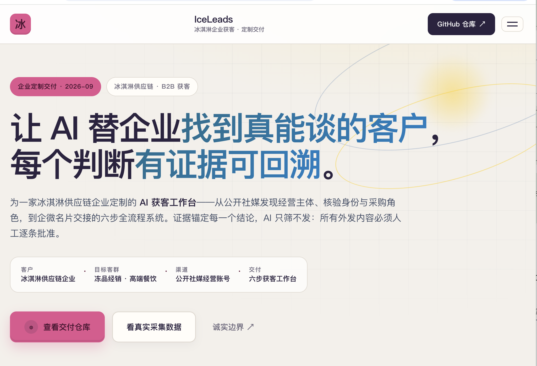 IceLeads 冰淇淋企业获客业务展示页截图